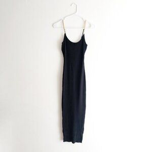 JLUXLABEL Black Midi Rib Knit Dress with Gold Adjustable Straps